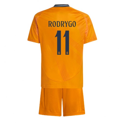 Fotbalové Dres Real Madrid Rodrygo Goes #11 Dětské Venkovní 2024-25 Krátký Rukáv (+ trenýrky)